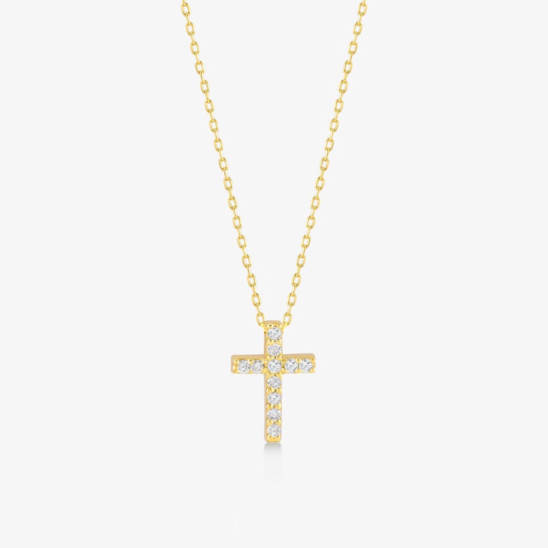 Diamant Kreuz Halskette 585er Gold für Damen Christlicher Glaube Halskette Religiöser Schmuck Echt Gold Kreuz Halskette Geschenk für Sie Bild 7