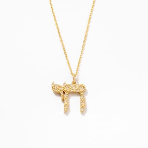 Diamond Hebrew Chai Necklace in 14K Solid Gold