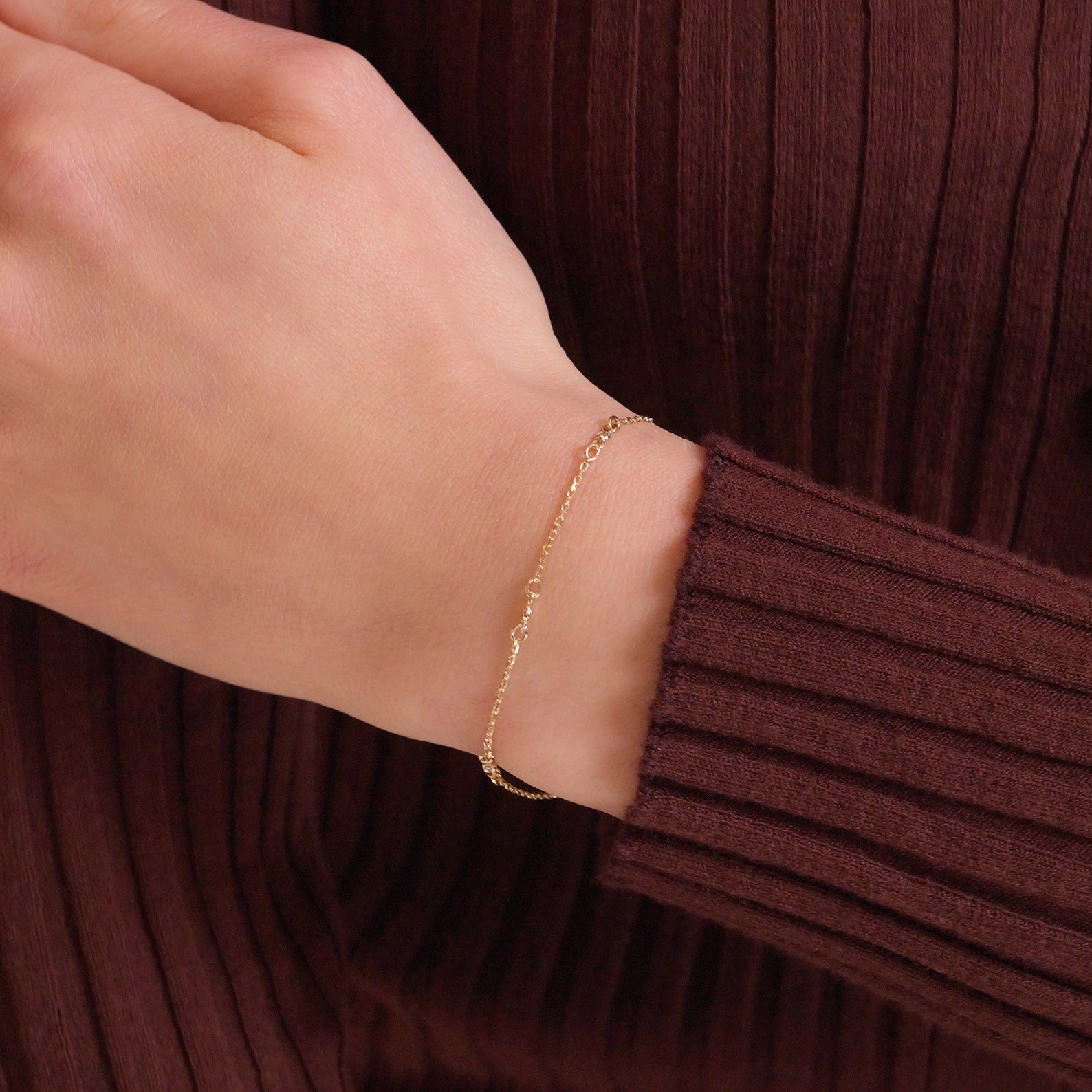 14k Solid Gold Diamond Station Bracelet Diamond Bead Etsy