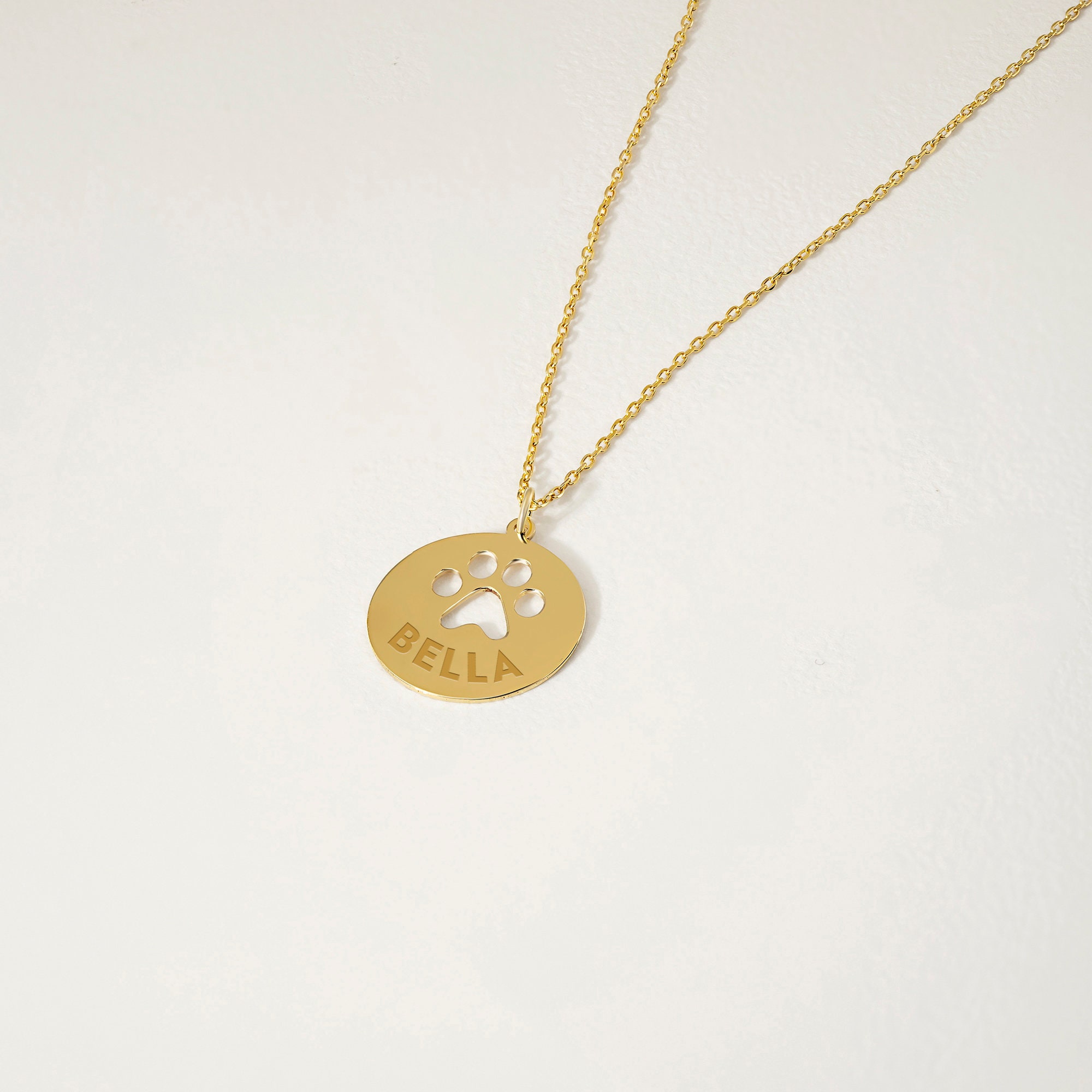 14K Solid Gold Custom Paw Print Necklace | 14K Gold Pet Necklace for ...