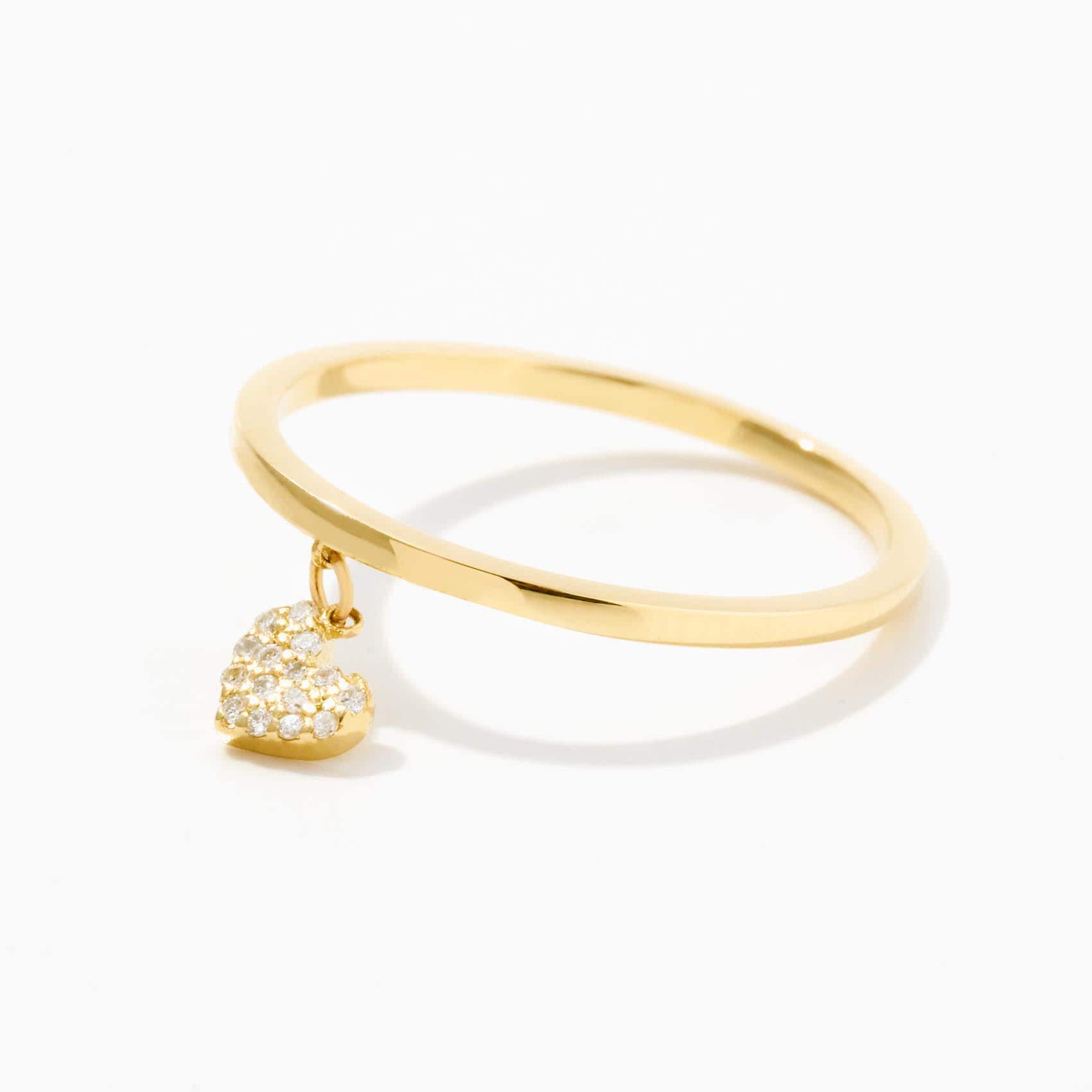 14k Solid Gold Diamond Heart Dangle Ring
