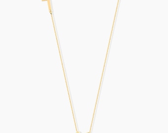 Dainty 10K or 14K Solid Gold Sideway Cross Necklace - Religious Jewelry