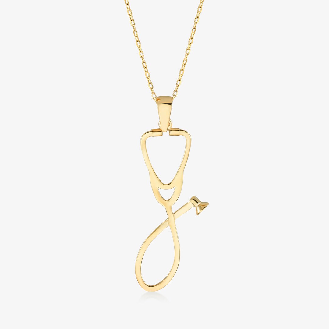 14K Solid Gold Diamond Stethoscope Necklace Dainty Minimalist Necklace  for Medical Professionals