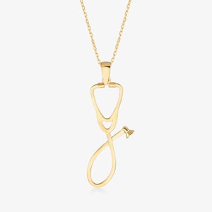 14K Gold Diamond Stethoscope Necklace / Dainty Minimalist Necklace for Medical Professionals / Graduation Gift for Doctors and Nurses