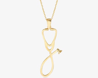 14K Gold Diamond Stethoscope Necklace / Dainty Minimalist Necklace for Medical Professionals / Graduation Gift for Doctors and Nurses