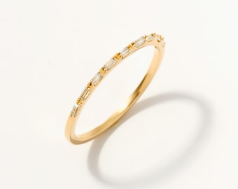 Baguette Half Eternity Ring in 14K Solid Gold  |  Birthstone Rings for Women | Women's 14k Gold Stacking Ring | Baguette Half Ring