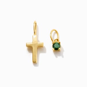 Solid Gold Cross and Birthstone Charm for Women Available in 10k or 14k Gold - Birthday and Religious Symbol Jewelry