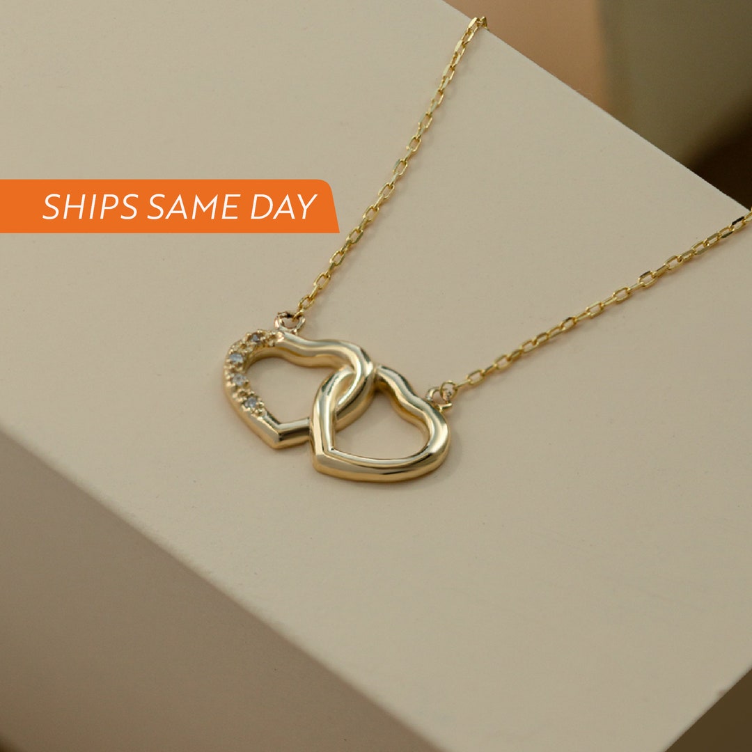 Intertwined Heart Necklace Diamond Heart Necklace 14k Etsy