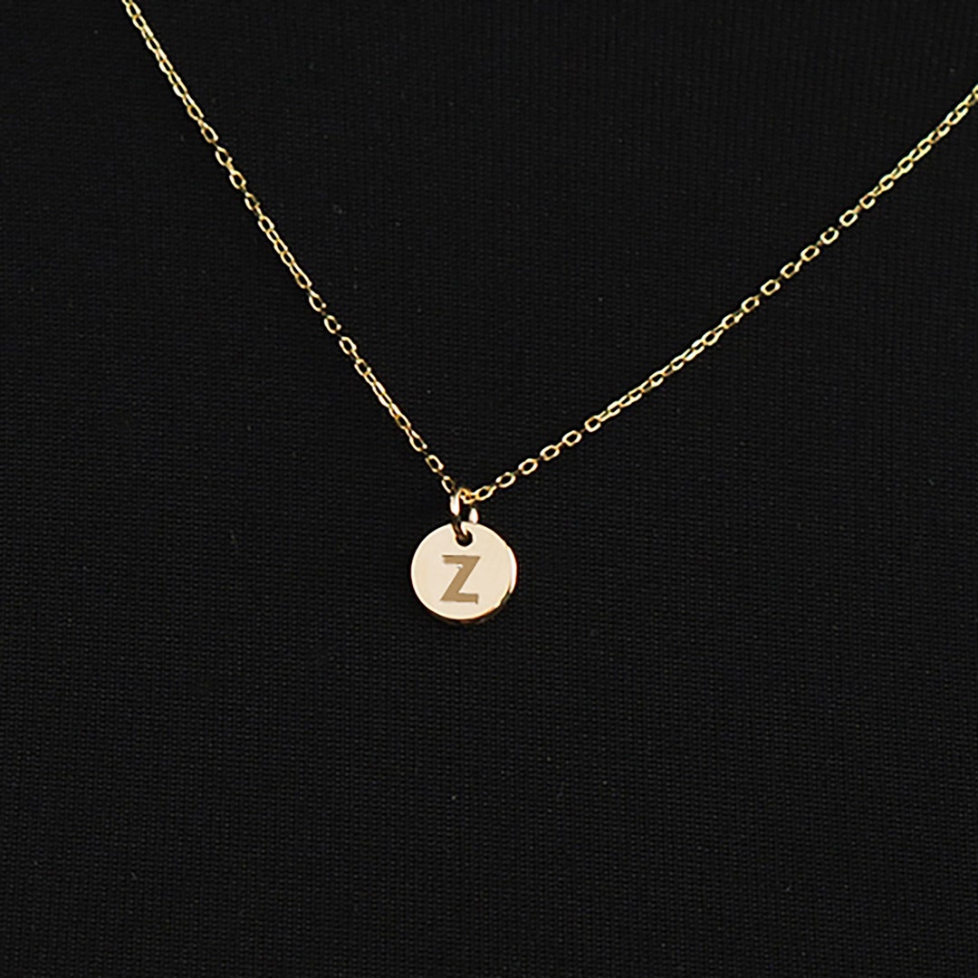 14K Solid Gold Engraved Disc Pendant Necklace 14K Real Gold Etsy