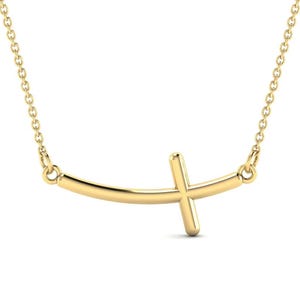 14K Solid Gold Sideways Cross Necklace: Christian Jewelry Gift