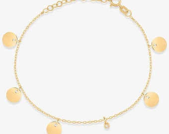 Dainty 14k Gold Disc Bracelet: Minimalist Diamond Charm