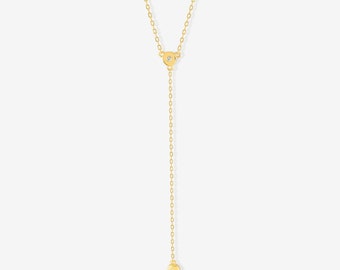 14k Solid Gold Diamond Y Necklace: Dainty Lariat Chain