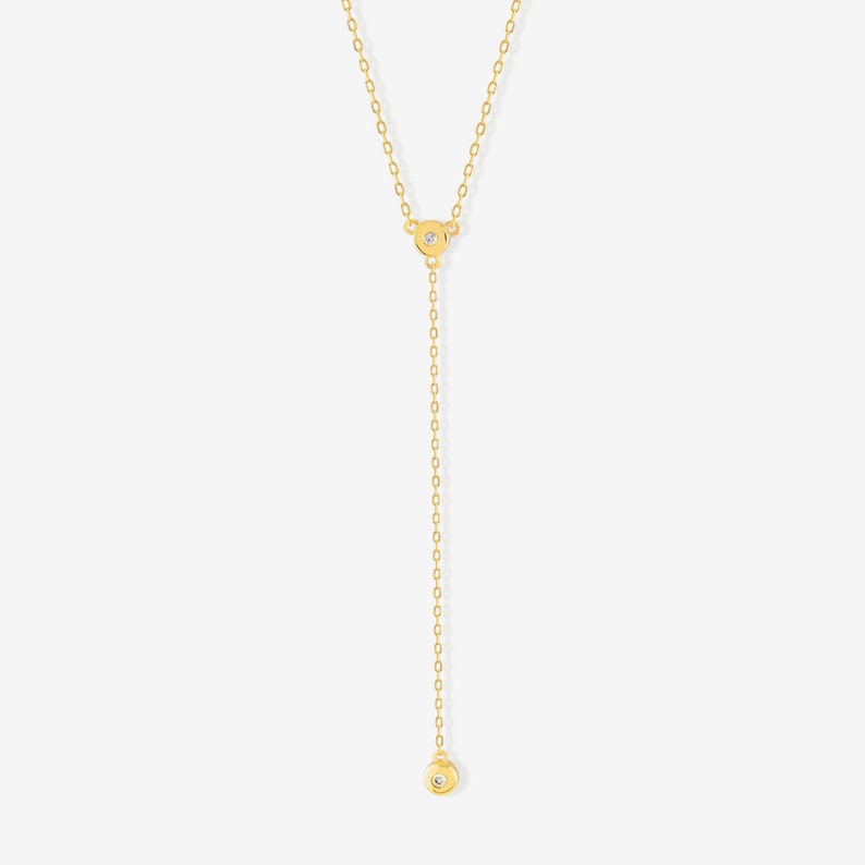 Diamond Y Necklace In 14k Solid Gold Dainty Lariat Drop Etsy