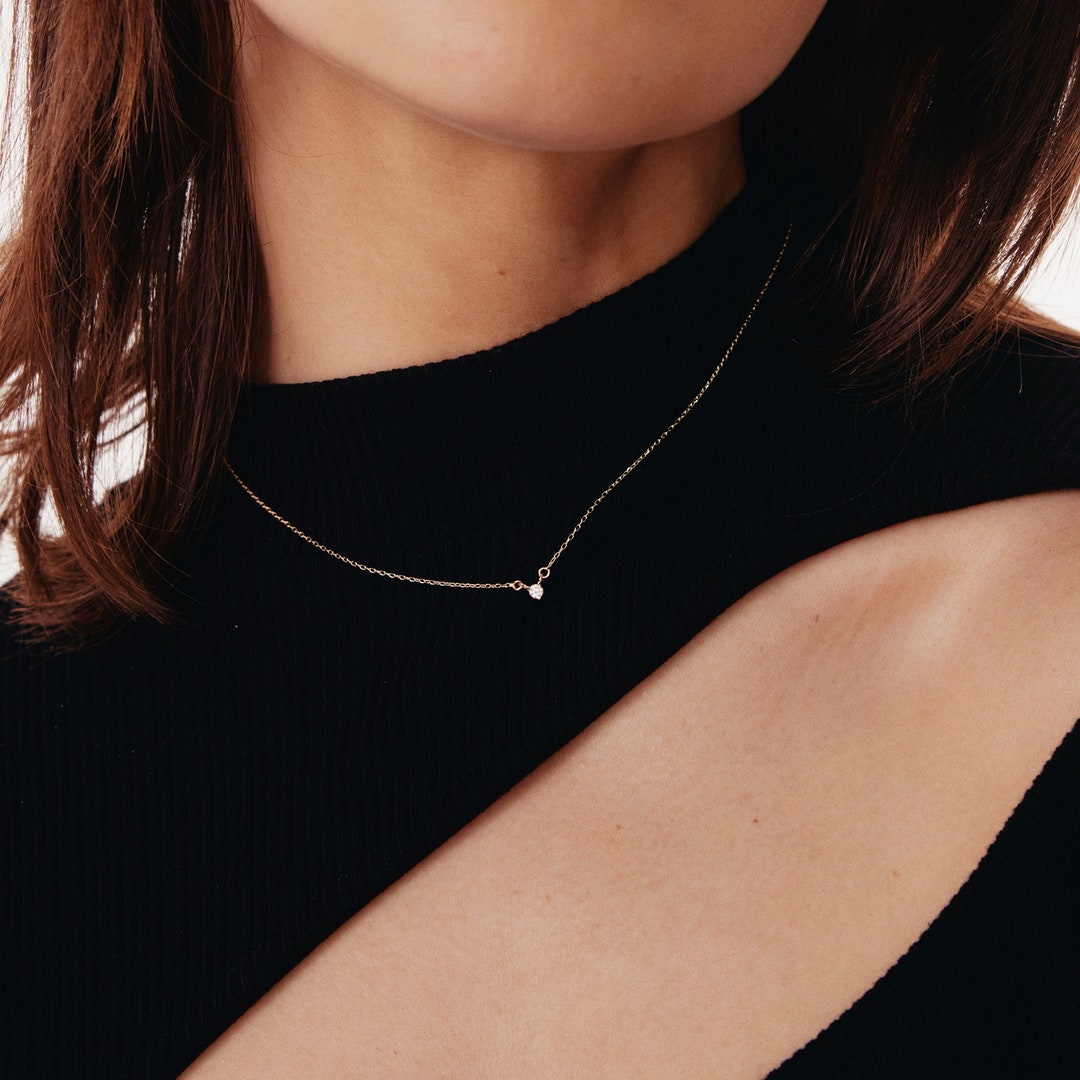 Floating Diamond Solitaire Pendant Necklace in 14K Solid Gold - Etsy