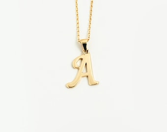 14K Solid Gold Dainty Script Letter Pendant Necklace | Custom Initial Necklace for Women | 14K Real Gold Personalized Jewelry  | Custom Gift