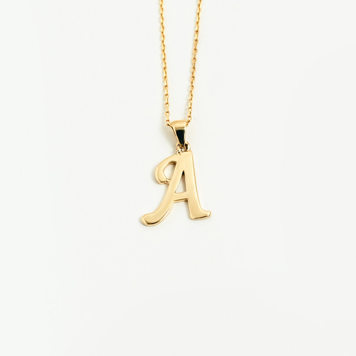 14K Solid Gold Scrip Letter Necklaces: Letter Charms - A to Z All Letters