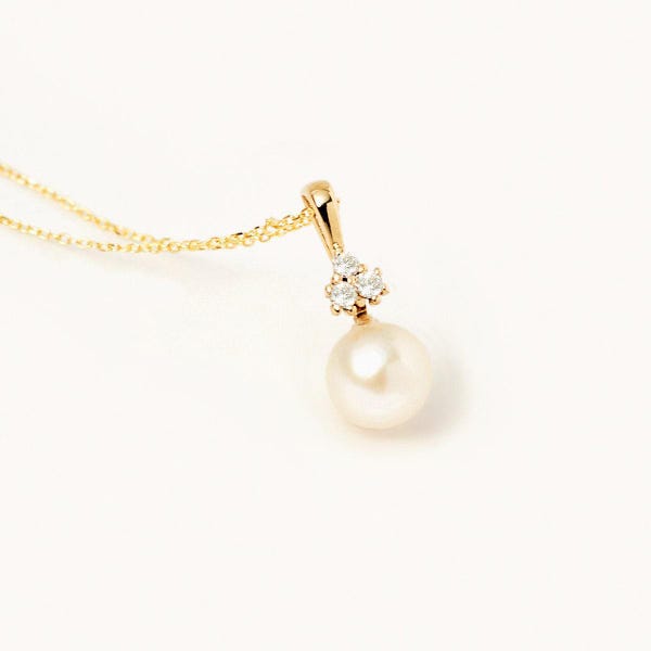 14k Gold Pearl Necklace: Diamond Accent, Elegant Bridal Jewelry