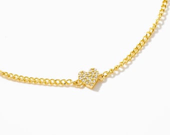 10k or 14k Solid Gold Mini Heart Bracelet: Love Bracelet