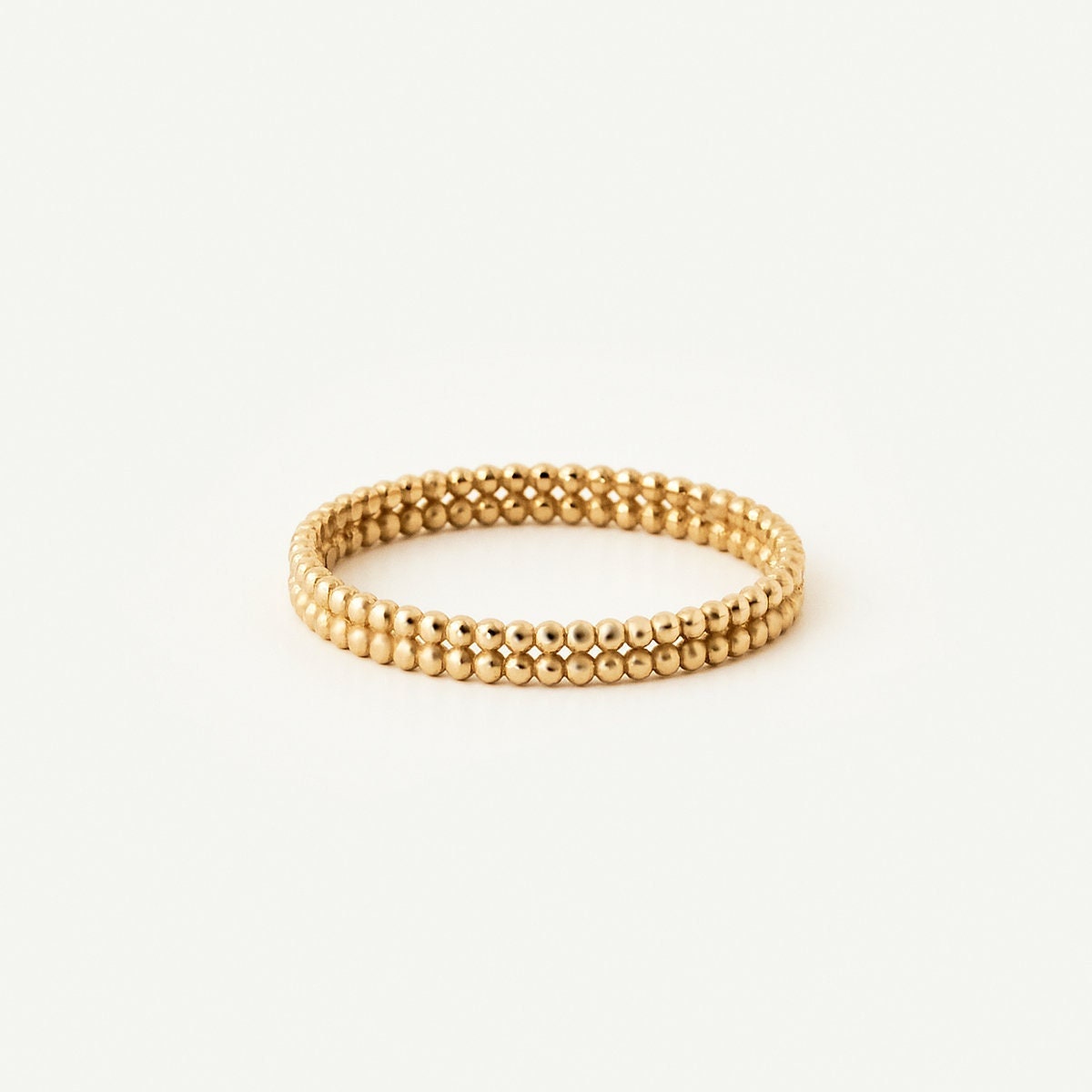 14k Solid Gold Beaded Eternity Ring - Double Band Stacking Ring