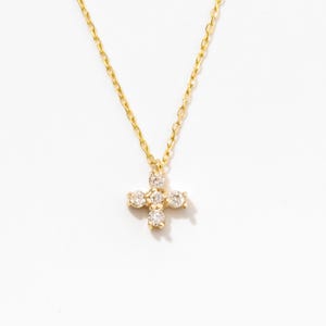 Tiny Diamond Cross Necklace: 14K Solid Gold Faith Pendant