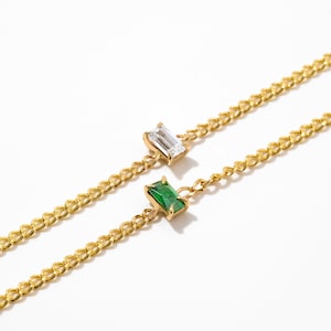 14K Solid Gold Baguette Bracelet | Personalized Birthstone Bracelet for Women | Birthday Gift