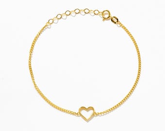 10k or 14k Solid Gold Heart Bracelet: Heart Chain Jewelry