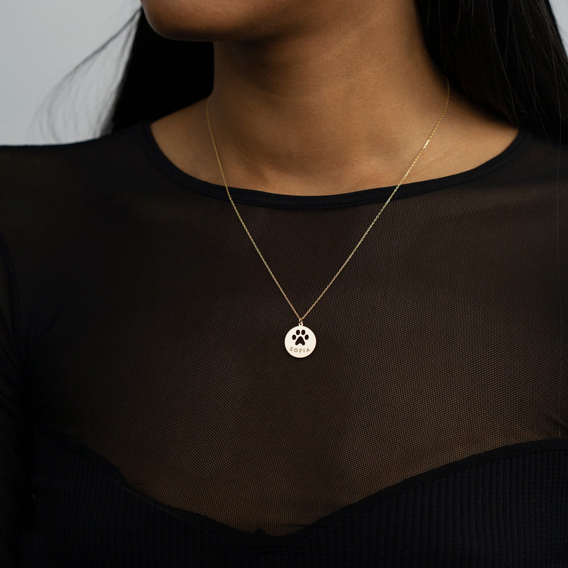 14K Solid Gold Custom Paw Print Necklace | 14K Gold Pet Necklace for ...