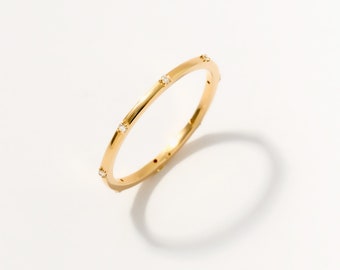 14k Solid Gold Diamond Stacking Ring: Thin Wedding Band