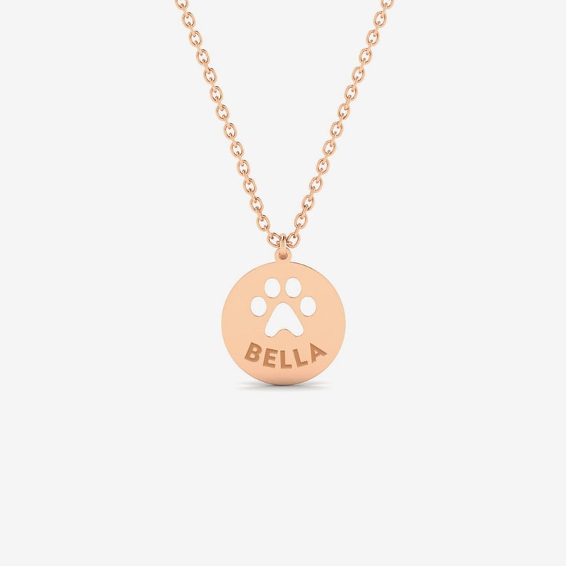 14K Solid Gold Custom Paw Print Necklace | 14K Gold Pet Necklace for ...