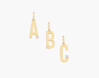 14k Solid Gold Initial Charm Pendant: Personalized Block Letter Jewelry Gift