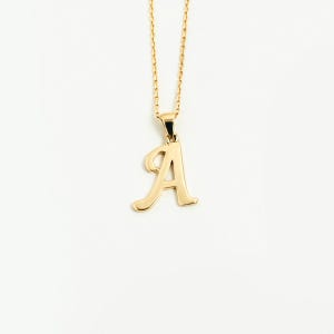 14K Massivgold Scrip Buchstabenhalsketten: Buchstabenanhänger - A bis Z alle Buchstaben