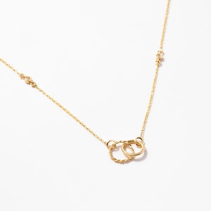 14K Solid Gold and Diamond Interlocking Necklace | Bezel Diamond Station Bracelet | By the Yard Double Circle Necklace | Gift for Mom