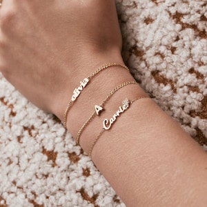 14K Gold Diamond Name Bracelet | Personalized Heart Name Bracelet for Women | Gift for Moms
