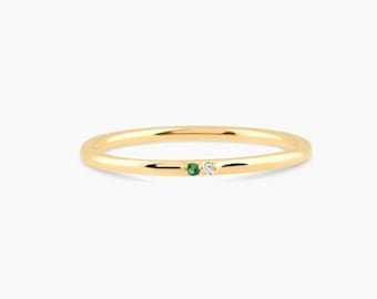 Dainty Personalized Two Birthstone Ring in 14K Solid Gold, Women by GELIN