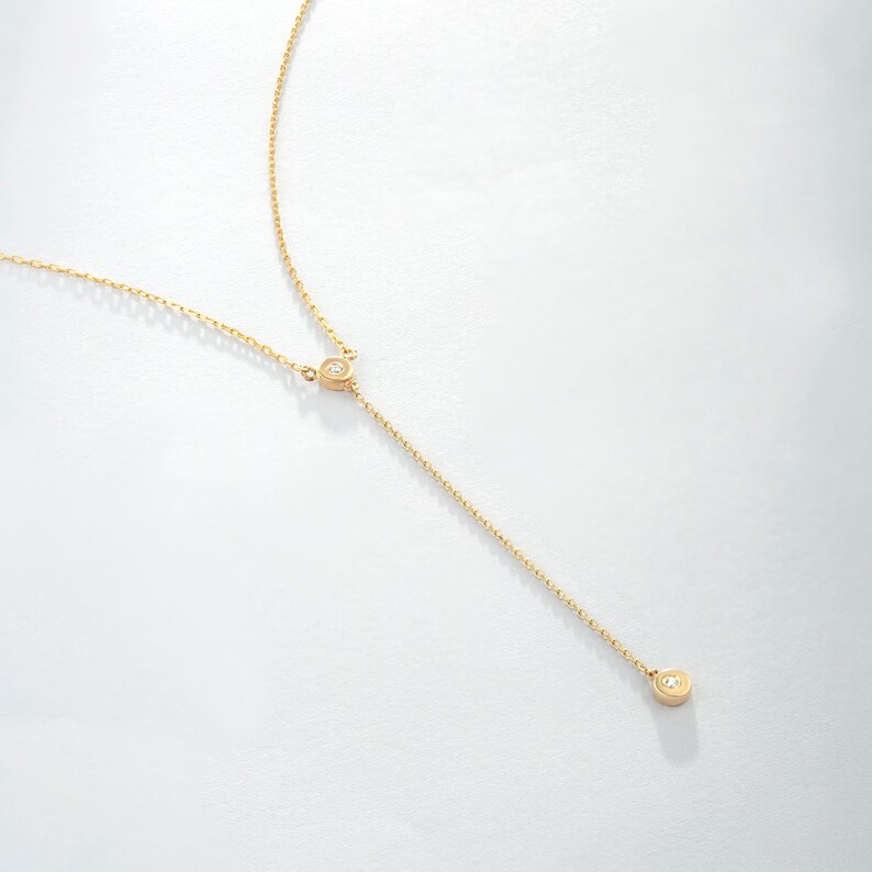 Diamond Y Necklace In 14k Solid Gold Dainty Lariat Drop Etsy
