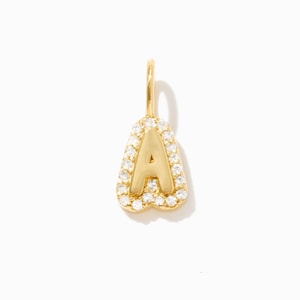 Breloque initiale bulle diamants par Gelin • Pendentif lettre diamant pour femme • Pendentifs breloques initiales en or massif (toutes les lettres sont disponibles)