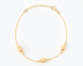 14K Solid Gold Ball Bead Station Bracelet | Women's Beaded Chain Jewelry