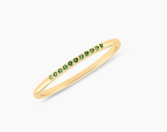 14k Solid Gold Birthstone Stacking Ring: Dainty Birthstone Band for Women