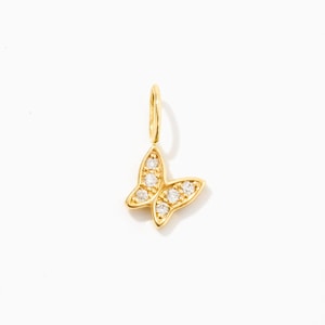 Diamond Butterfly Charm in 14k Solid Gold / Gift for Moms