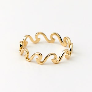 14k Solid Gold Wave Band Ring: Ocean Stacking Ring