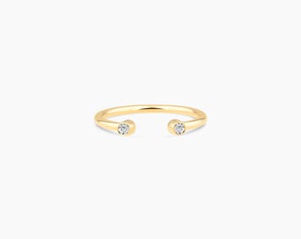Dainty Diamond Open Ring in 14K Solid Gold, Women
