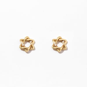 14K Solid Gold Diamond Star of David Earrings | Jewish Star Studs for Women | Hanukkah Gift