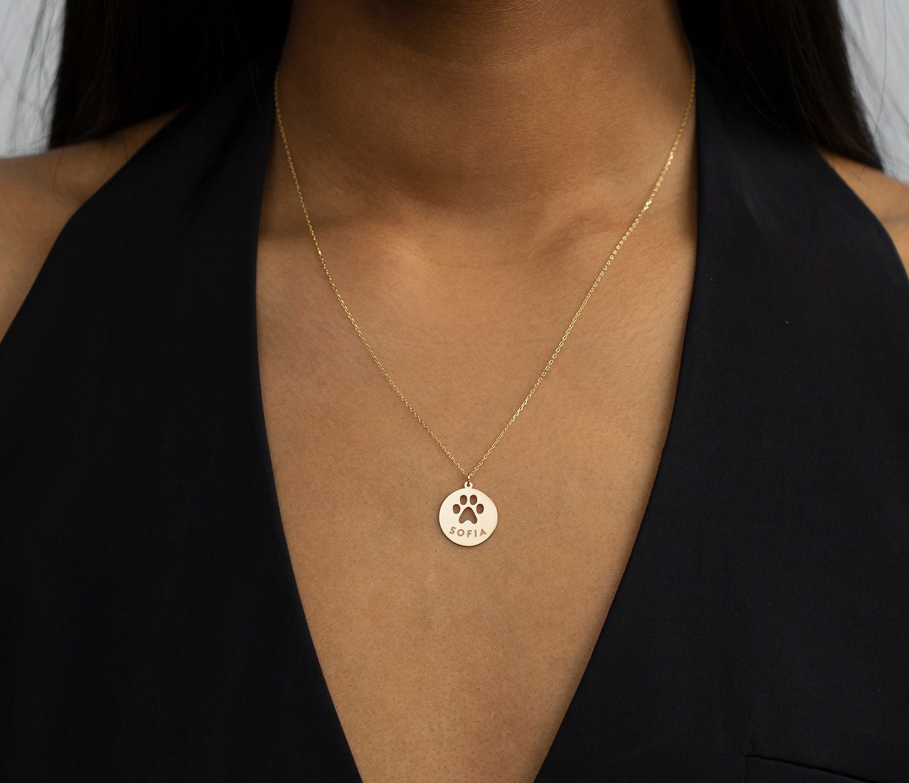 14K Solid Gold Custom Paw Print Necklace | 14K Gold Pet Necklace for ...