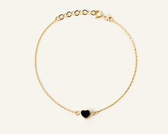 14k Solid Gold Heart Bracelet: Custom Color Charm, Dainty Jewelry