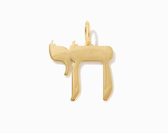 14k Solid Gold Chai Pendant: Hebrew Symbol of Life Charm