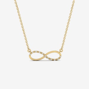 14K Solid Gold Diamond Infinity Necklace | 14K Real Gold Diamond Eternity Necklace | Dainty Gold Jewelry for Women | Gift for Her