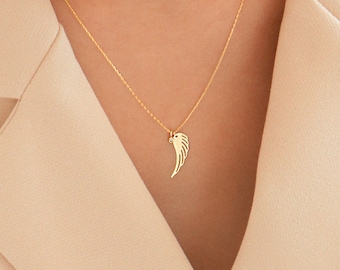 [wingbling] 14K Gold☆Mercy Necklace 14k Solid Gold Angel Wings Pendant Necklace 16