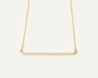 14K Solid Gold Diamond Bar Necklace for Women | Dainty Layering Necklace | 14K Gold Bar Necklace | 14K Real Gold Jewelry | Gift for Her