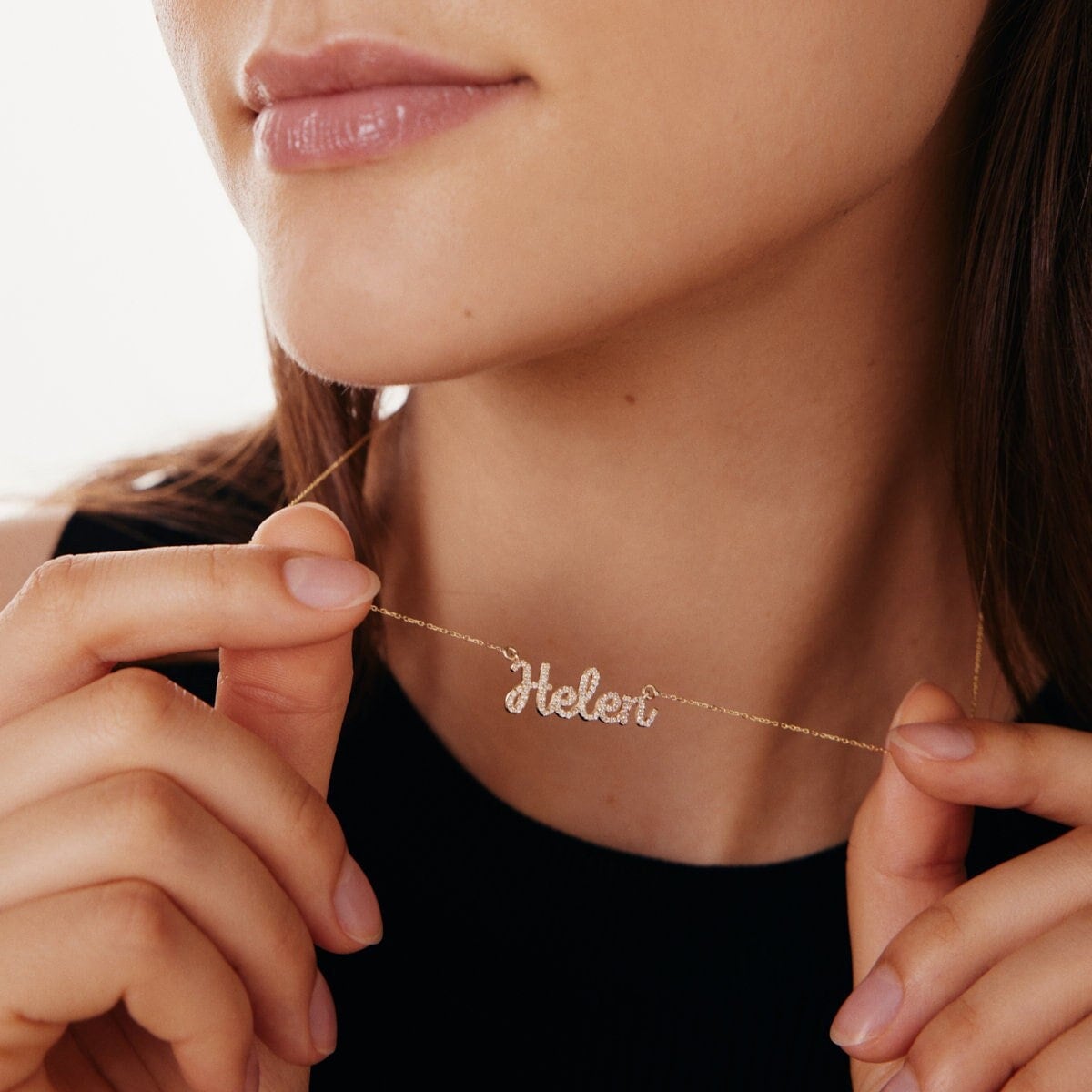 Diamond Name Necklace | Pave Name Necklace | 14k Gold Custom Necklaces for Women | Cursive Name Necklace | Personalized Gift