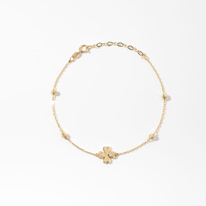 14K Solid Gold Diamond Clover Bracelet: Lucky Four Leaf Station Bracelet